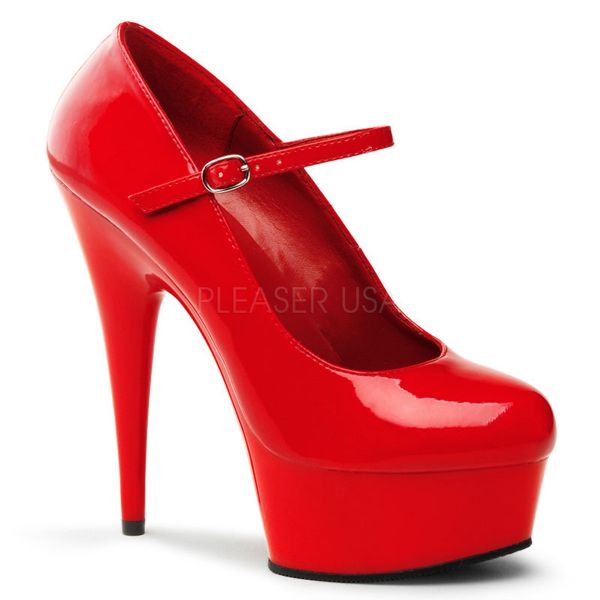 Rote Mary Jane High Heel Pumps mit Plateau und Riemchen DELIGHT-687